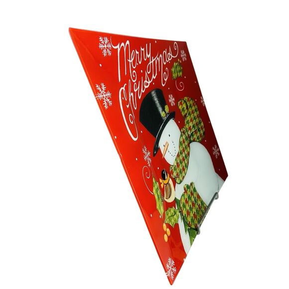 Snowman Glass Platter Deb Strain Winter Merry Christmas Plate 15” Vintage - Picture 2 of 10